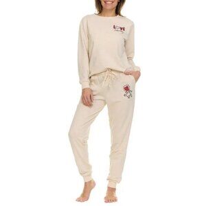 Keith Haring Women's Long Sleeve & Joggers Soft Fleece Lounge Set (Tan, Large)